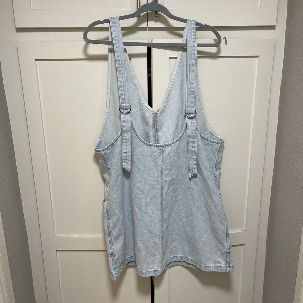 FREE PEOPLE WE THE FREE HIGH ROLLER DENIM OVERALL SKIRTALL MINI DRESS XL NWOT - Picture 3 of 10